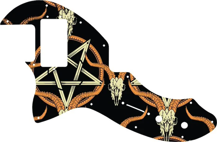 WD Custom Pickguard For Left Hand Fender Modern Player Short Scale Telecaster #GOC01 Occult Goat Skull & Pentagram Graphic