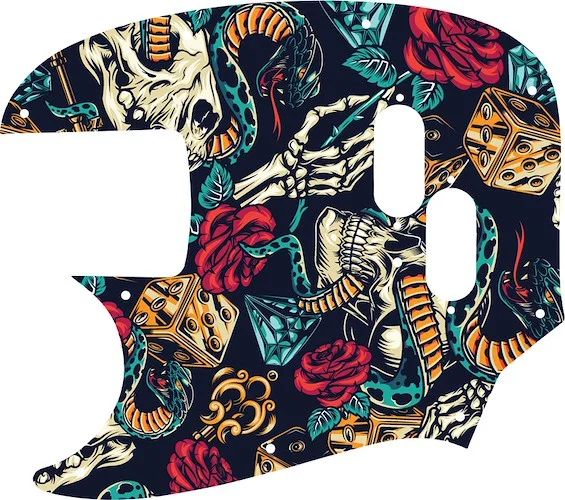 WD Custom Pickguard For Left Hand Fender Mustang Bass Reissue #GT03 Vintage Flash Tattoo Graphic