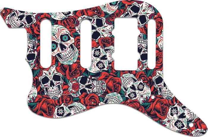 WD Custom Pickguard For Left Hand Fender Pawn Shop Bass VI #GS01 Dia De Muertos Calavera Skull & Rose Graphic