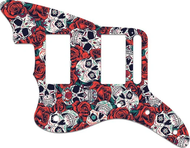 WD Custom Pickguard For Left Hand Fender Special Edition Blacktop Jazzmaster HH #GS01 Dia De Muertos Calavera Skull & Rose Graphic