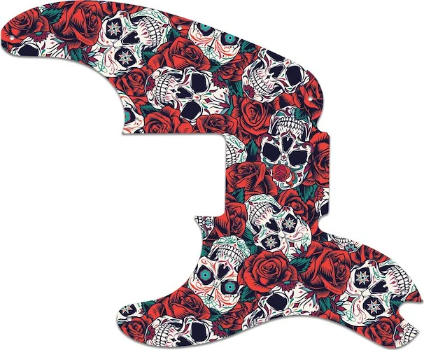 WD Custom Pickguard For Left Hand Fender Sting Signature Precision Bass #GS01 Dia De Muertos Calavera Skull & Rose Graphic