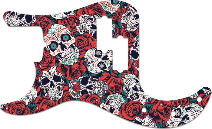 WD Custom Pickguard For Left Hand Fender Tony Franklin Signature Precision Bass #GS01 Dia De Muertos Calavera Skull & Rose Graphic