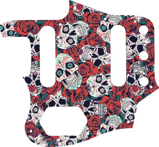 WD Custom Pickguard For Left Hand Fender USA 1962-1975 Or 1996-1997 Made In Japan Reissue Jaguar #GS01 Dia De Muertos Calavera Skull & Rose Graphic
