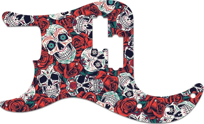 WD Custom Pickguard For Left Hand Fender USA Precision Bass #GS01 Dia De Muertos Calavera Skull & Rose Graphic