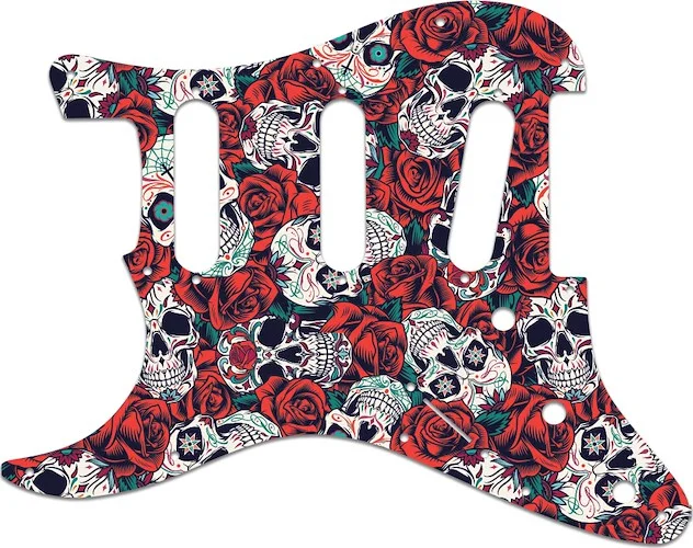 WD Custom Pickguard For Left Hand Fender VooDoo Jimi Hendrix Tribute Stratocaster #GS01 Dia De Muertos Calavera Skull & Rose Graphic