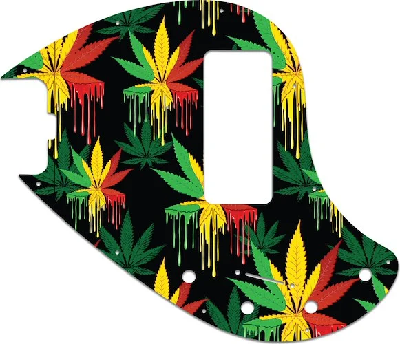 WD Custom Pickguard For Left Hand Music Man 5 String StingRay 5-H Through Neck Bass With Old Style Rounded Humbucker #GC01 Rasta Cannabis Drip Graphic