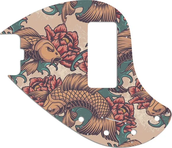 WD Custom Pickguard For Left Hand Music Man 5 String StingRay 5-H Through Neck Bass With Old Style Rounded Humbucker #GT01 Koi Tattoo Graphic