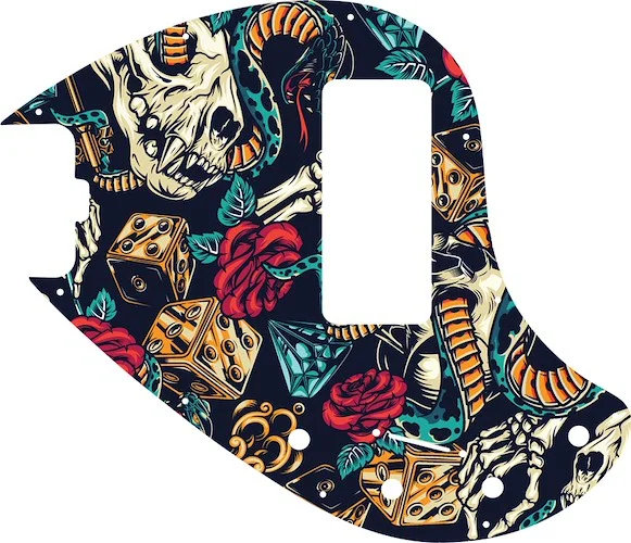 WD Custom Pickguard For Left Hand Music Man 5 String StingRay 5-H Through Neck Bass With Old Style Rounded Humbucker #GT03 Vintage Flash Tattoo Graphic
