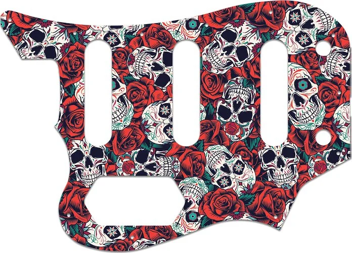 WD Custom Pickguard For Left Hand Squier By Fender Vintage Modifed Bass VI #GS01 Dia De Muertos Calavera Skull & Rose Graphic