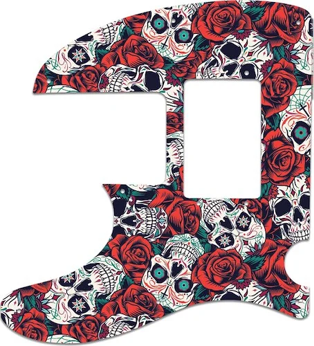 WD Custom Pickguard For Left Hand Squier By Fender Vintage Modified Telecaster Bass Special #GS01 Dia De Muertos Calavera Skull & Rose Graphic