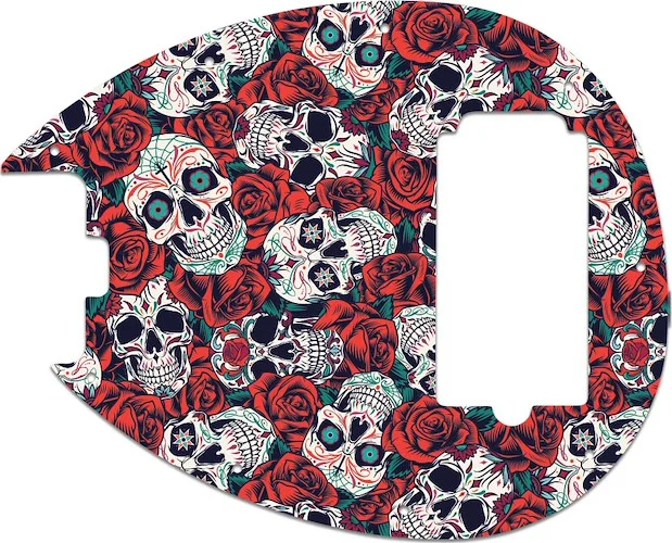 WD Custom Pickguard For Left Hand Sterling By Music Man SB14 Bass #GS01 Dia De Muertos Calavera Skull & Rose Graphic