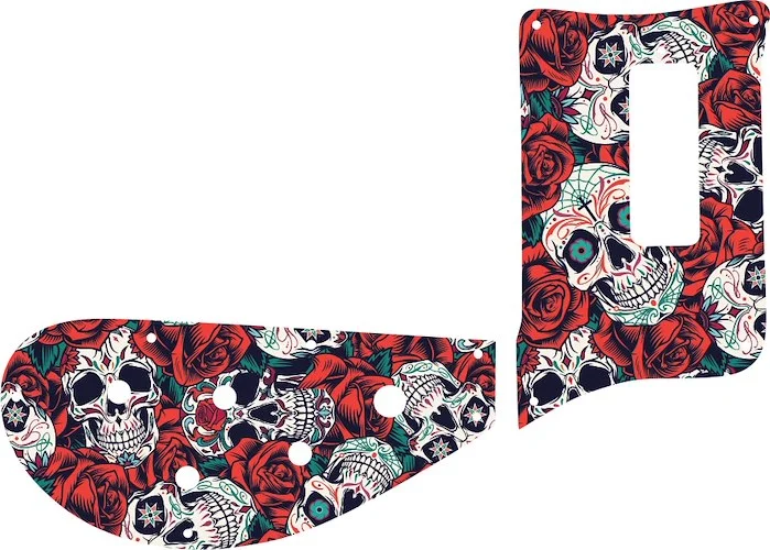 WD Custom Pickguard For Rickenbacker 4003 Bass #GS01 Dia De Muertos Calavera Skull & Rose Graphic