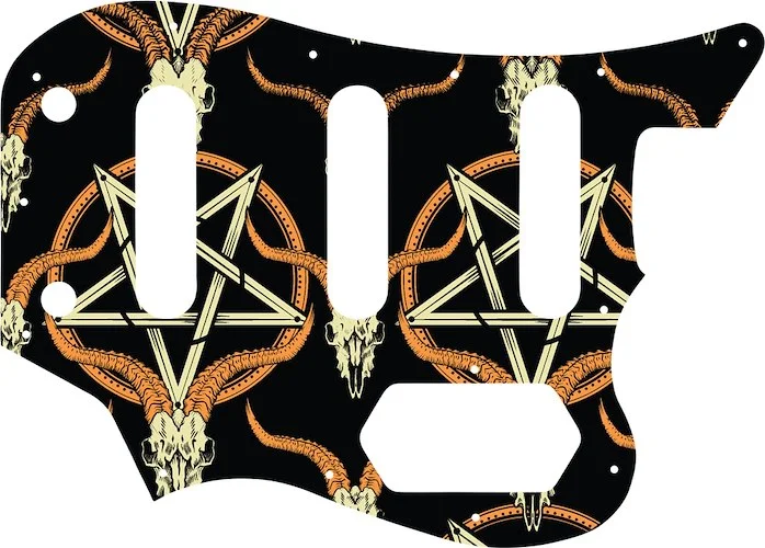 WD Custom Pickguard For Squier By Fender Vintage Modifed Bass VI #GOC01 Occult Goat Skull & Pentagram Graphic