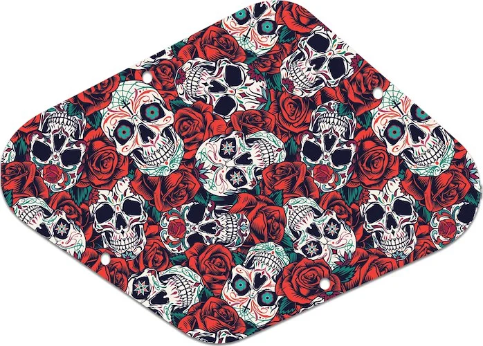 WD Custom Pickguards Electronics Cavity Cover For D'Angelico Guitars #GS01 Dia De Muertos Calavera Skull & Rose Graphic - Left Hand