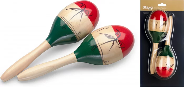 Pair of oval wooden maracas, Mexican finish, 26 cm (10.2")