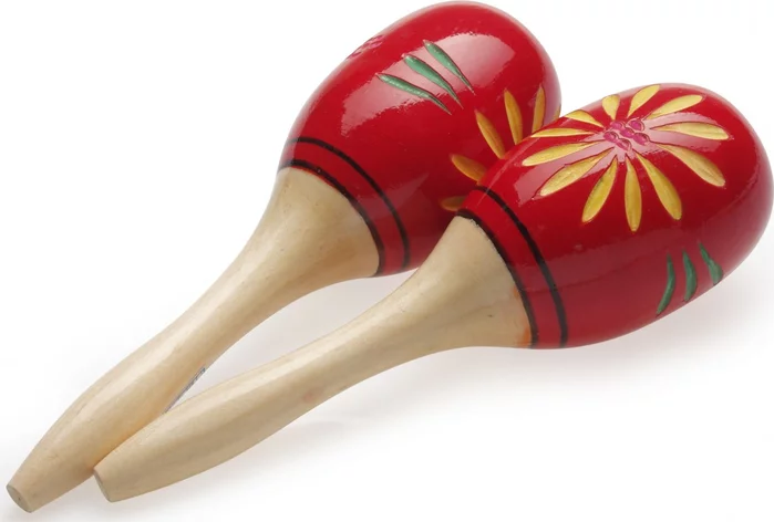 Pair of oval wooden maracas, flower finish, red, 26 cm (10.2")