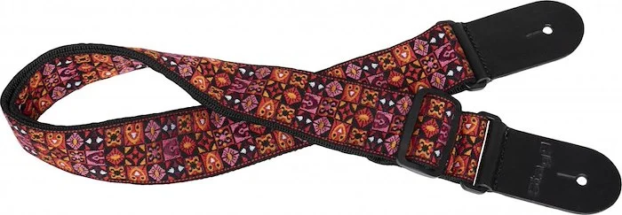 Woven nylon guitar strap with red Hootenanny Mix pattern