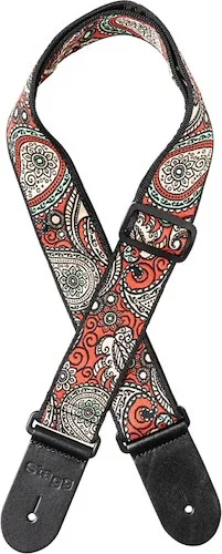 Woven nylon guitar strap with red/yellow paisley pattern 1