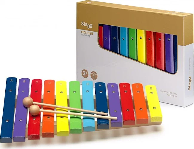 Xylophone with 12 colour-coded keys and two wooden mallets