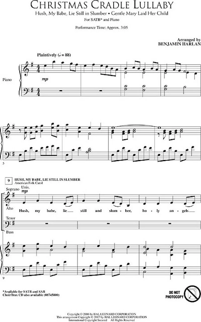 Brookfield Christmas Cradle Lullaby Satb Arranged By Benjamin Harlan 