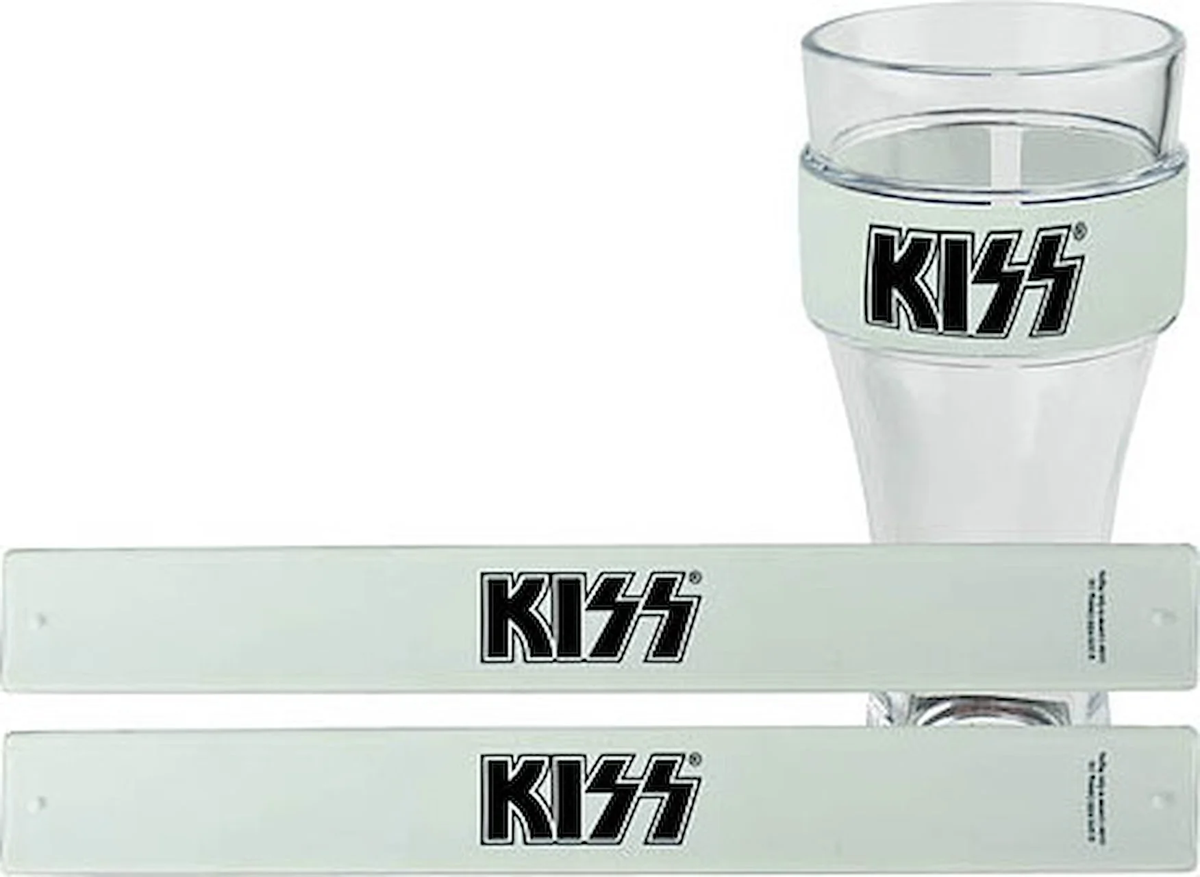 Kiss Slap Bands - 2-Pack with White Bands and Black Font | Capital Music  Gear