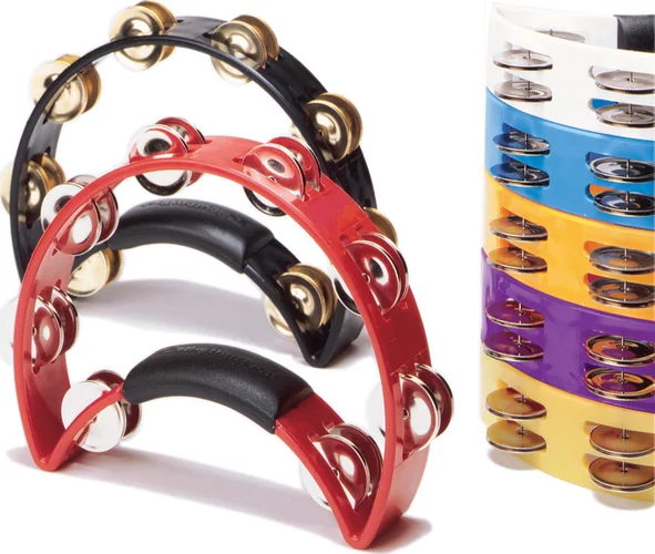 Rhythm Tech RT1011 Tambourine. Black with Double Row Brass Jingles